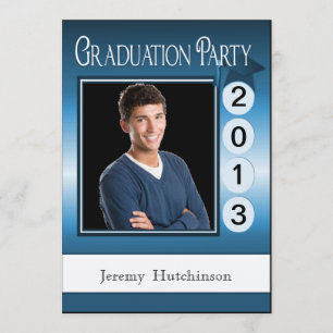 Modern Fun Graduation Party Custom Foto Blue Einladung