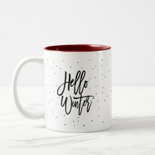 Modern Fun Hallo Winter Gemütliche Script Dots Min Zweifarbige Tasse