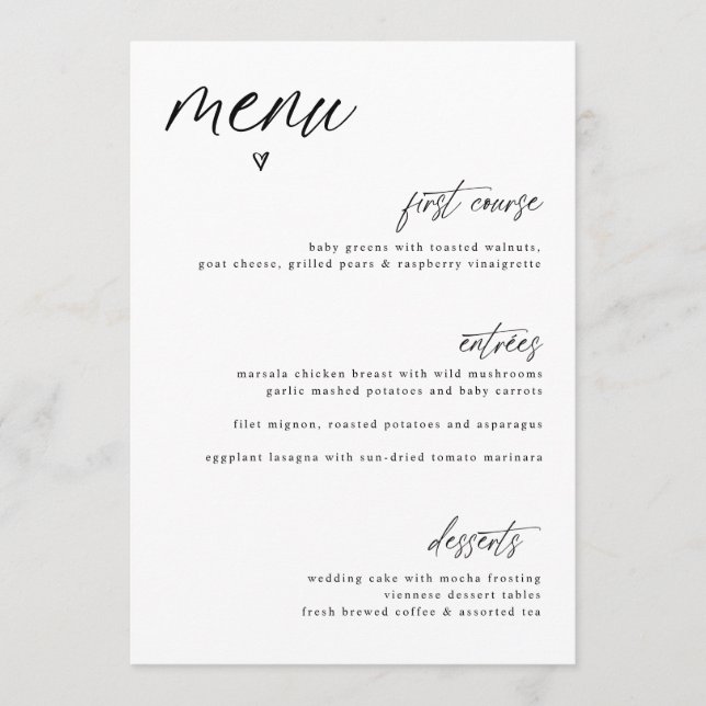 Modern Fun Handwriting Heart Simple Mariage Menu (Devant)