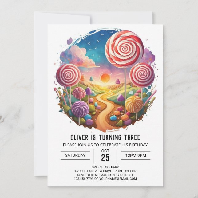 Modern Fun Lollipop Geburtstag Einladung (Vorderseite)
