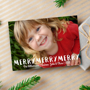 Modern Fun Merry Merry Christmas Custom Photo Feiertagskarte