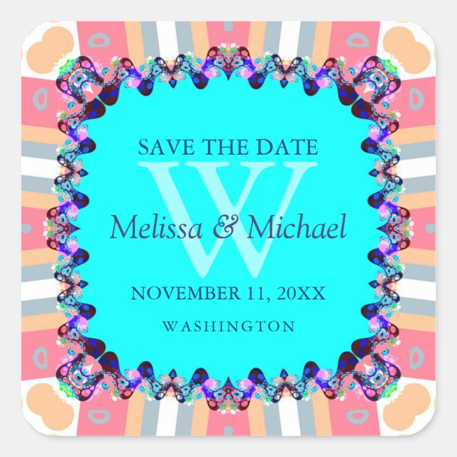 Modern Fun Monogram Save the Date Aufkleber (Vorderseite)