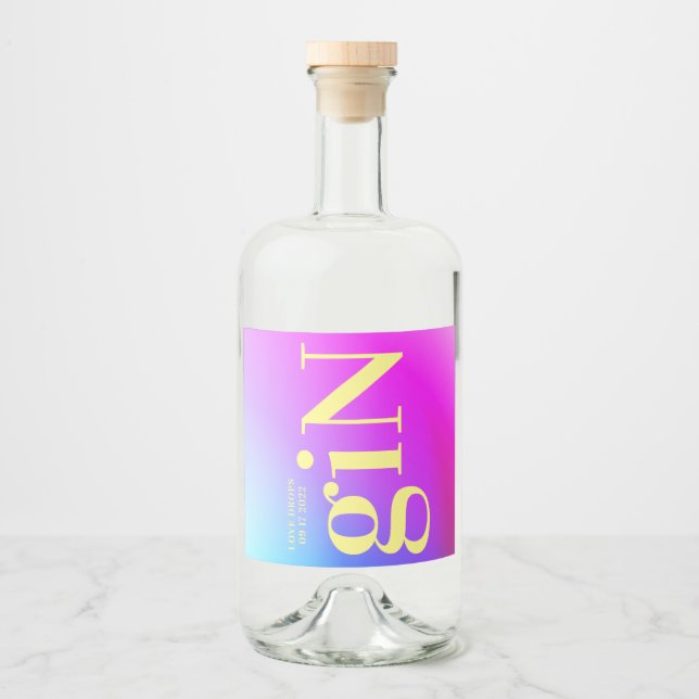 Modern Fun Ombre Big Monogram Bold einfaches Gin Alkoholflaschenetikett (Vorderseite)