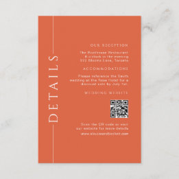 Modern Fun Orange Wedding Details Einfügen QR Code Begleitkarte