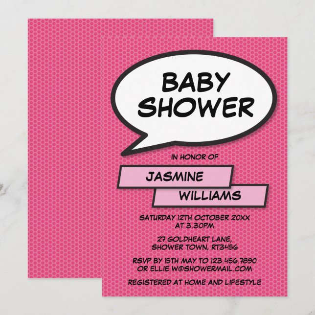 Modern Fun Pink Girl Babydusche Sprinkle Einladung (Vorne/Hinten)