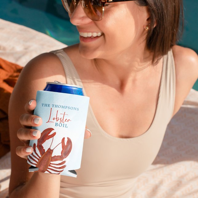 Modern Fun Red Lobster Boil Seafood Typografie Dosenkühler (Lobster boil custom can cooler)