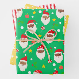 Modern Fun Santa Stripes Weihnachtsmuster Grün Geschenkpapier Set