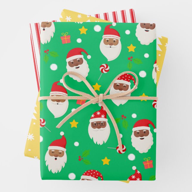 Modern Fun Santa Stripes Weihnachtsmuster Grün Geschenkpapier Set (Beispiel)