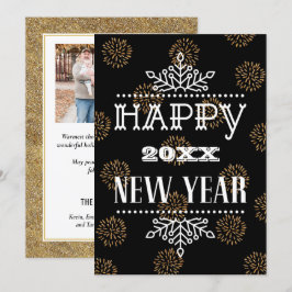 Modern Fun Script Festive Gold Fireworks Foto Feiertagskarte