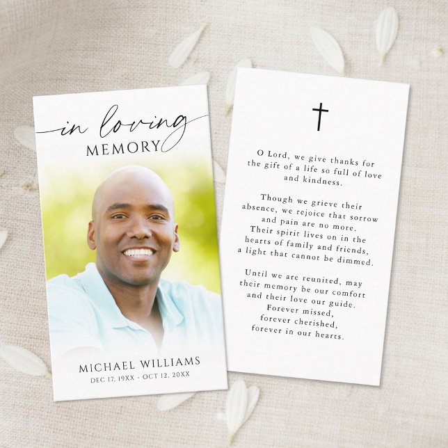 Modern Funeral Cross Photo Memorial Prayer Card Visitenkarte (Von Creator hochgeladen)
