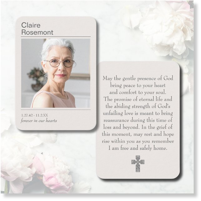 Modern Funeral Cross Photo Prayer Card  Visitenkarte (Modern Funeral Cross Photo Prayer Card
)