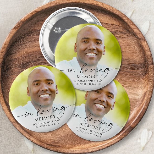 Modern Funeral In Loving Memory Photo Memorial Button (Von Creator hochgeladen)