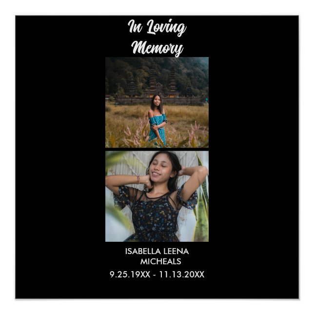 Modern Funeral Personalized 2 Photo Memorial Poster (Vorderseite)