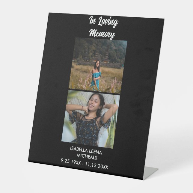 Modern Funeral Personalized 2 Photo Memorial Sockelschild (Vorderseite)