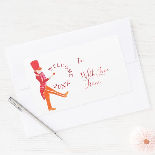 Modern Funny Christmas Nutcracker Drummer Rechteckiger Aufkleber (Umschlag)