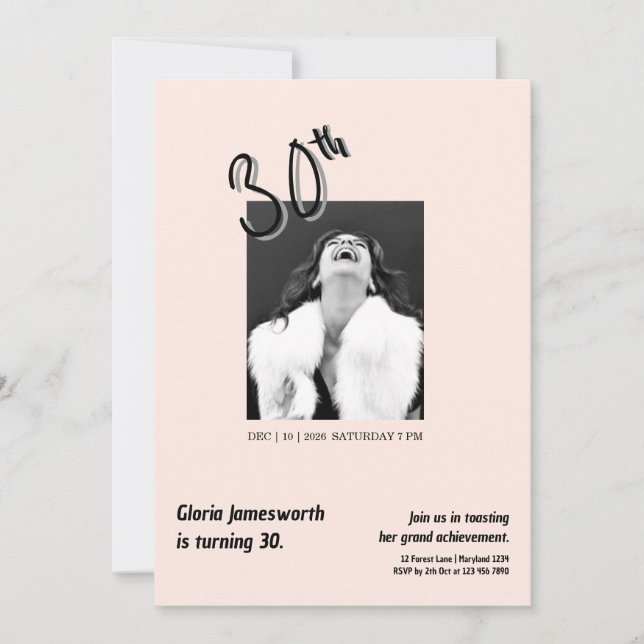 Modern Funny Light Pink Photo 30th Brithday Einladung (Vorderseite)