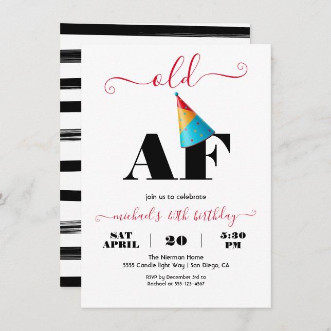 Modern Funny Old AF Geburtstagsparty Einladung (Vorne/Hinten)