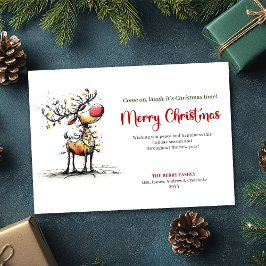 Modern Funny Reindeer Christmas Greeting Card Feiertagskarte