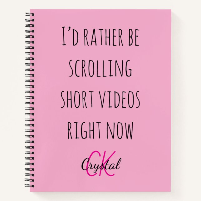 Modern Funny Scrolling Short Videos Quote Monogram Notizbuch (Vorderseite)