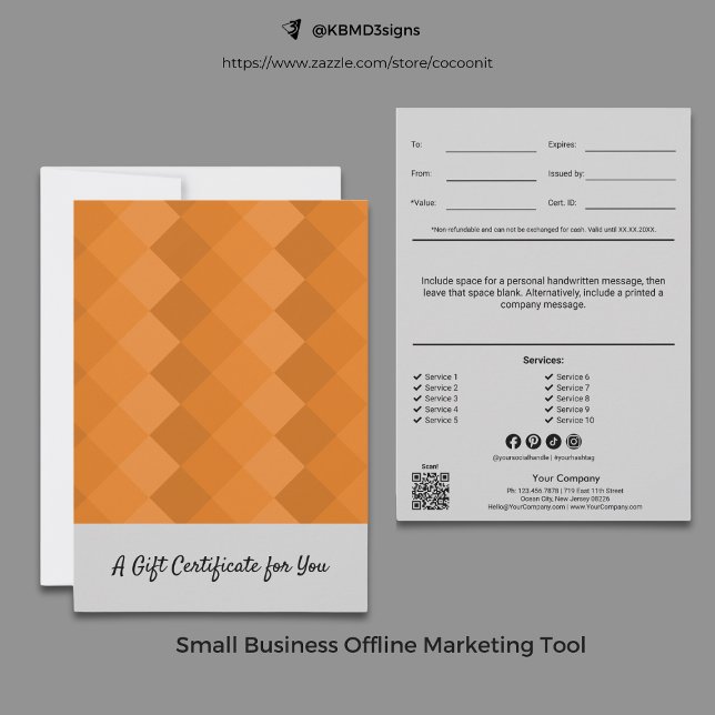 Modern für jedes Geschenkgutachten (Modern For Any Occasion Gift Certificate, Gray, Black, Orange Diamond Pattern)