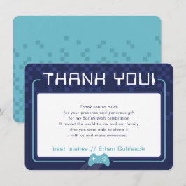 MODERN GAMING THANKS Bar Mitzvah navy aqua blue Dankeskarte