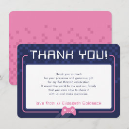 MODERN GAMING THANKS Bat Mitzvah navy blue pink Dankeskarte