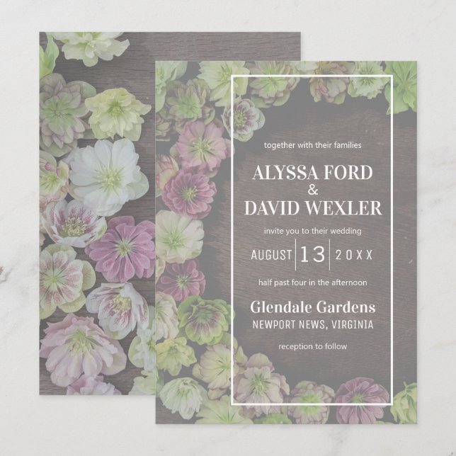 MODERN Garden Hellebore Wood Wedding Einladung (Vorne/Hinten)