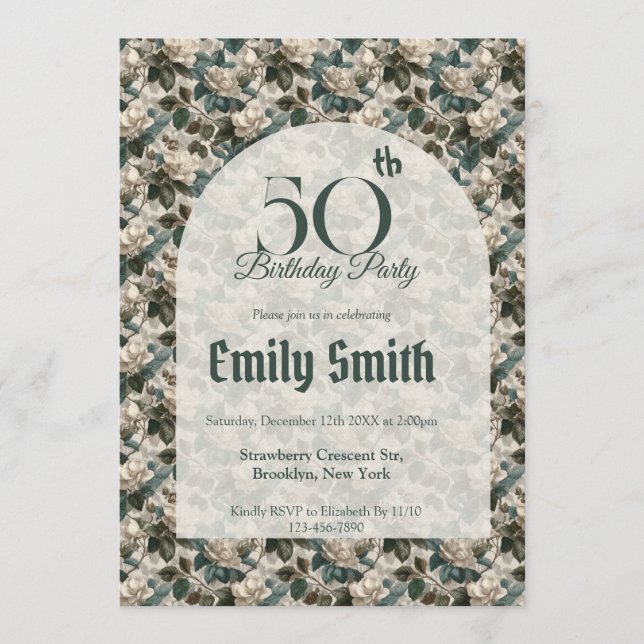 Modern Gardenias Luxury Her Birthday Einladung (Vorderseite)