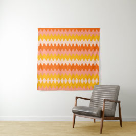 Modern gelbes, oranges und weißes Zick-Zack-Muster Wandteppich