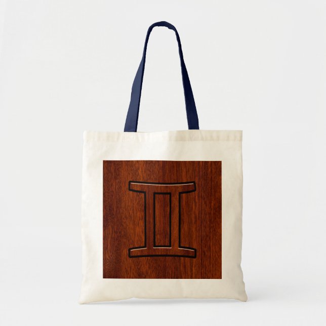 Modern Gemini Zodiac Symbol on Mahogany like print Tragetasche (Vorne)