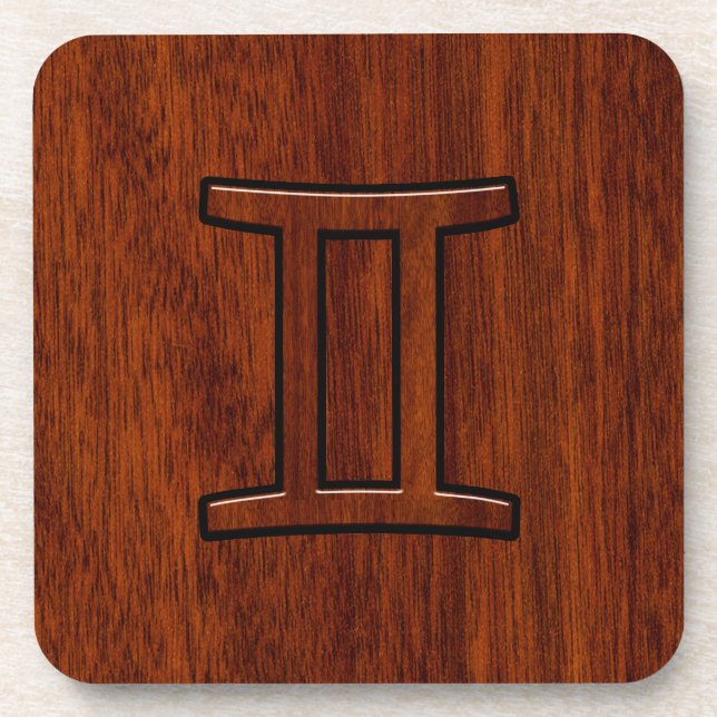 Modern Gemini Zodiac Symbol on Mahogany like print Untersetzer (Vorderseite)