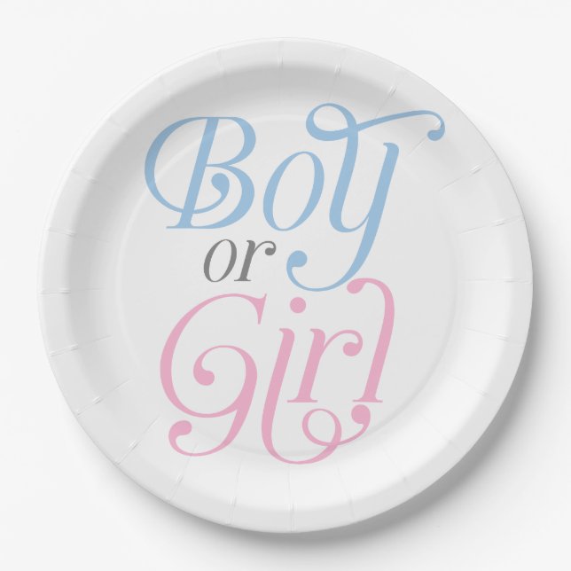 Modern, Gender Reveal, Rosa oder Blau, Junge oder  Pappteller (Vorderseite)