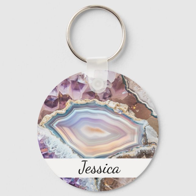 Modern Geode Crystal | Crystal Keychain Schlüsselanhänger (Vorderseite)