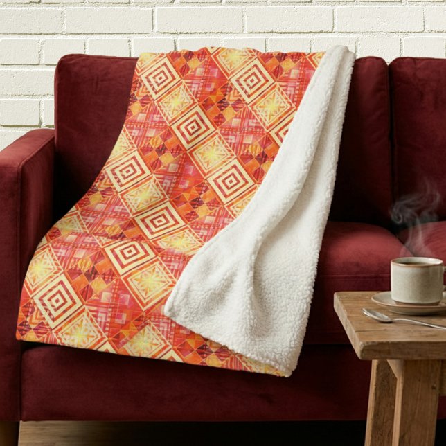 Modern Geometric Abstract Pattern  Sherpadecke (Unique sherpa blanket featuring a geometric abstract pattern with warm terra cotta earth colors)