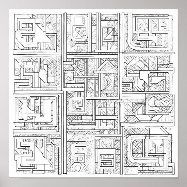 Modern Geometric Art: Digital Block Pattern Poster (Vorne)