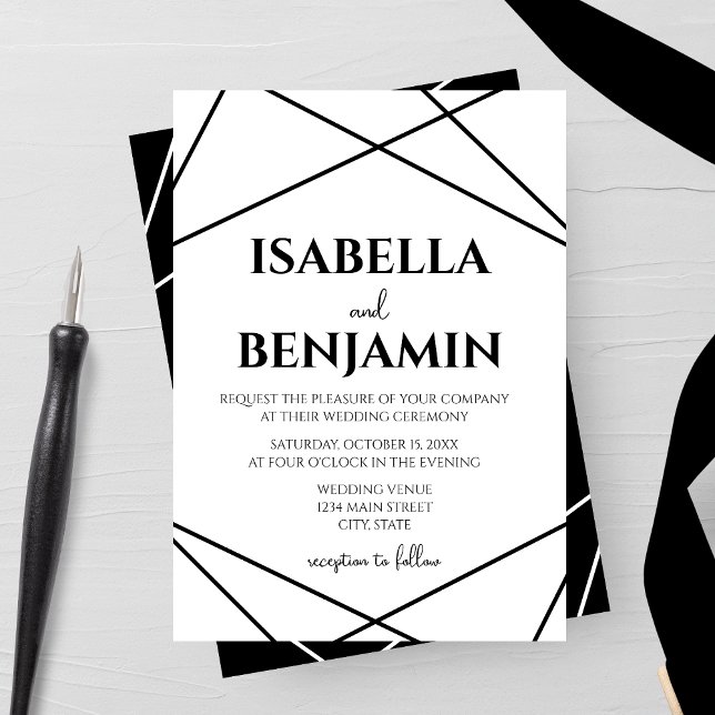 Modern Geometric Black and White Wedding Einladung (Von Creator hochgeladen)