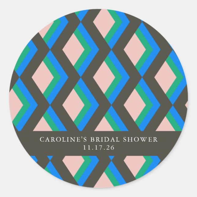 Modern Geometric Blue Green Custom Brautparty Runder Aufkleber (Vorderseite)
