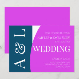 Modern Geometric Blue Magenta Bright Wedding Einladung