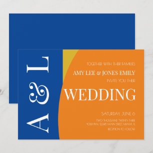 Modern Geometric Blue Mustard Bright Wedding Einladung