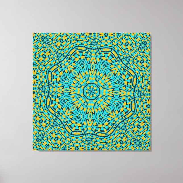 Modern Geometric Blue Orange Kaleidoscope Muster Leinwanddruck (Vorderseite)