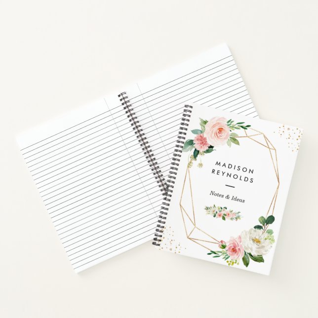 Modern Geometric Blush Pink Floral Personal Notes Notizbuch (Innenseite)