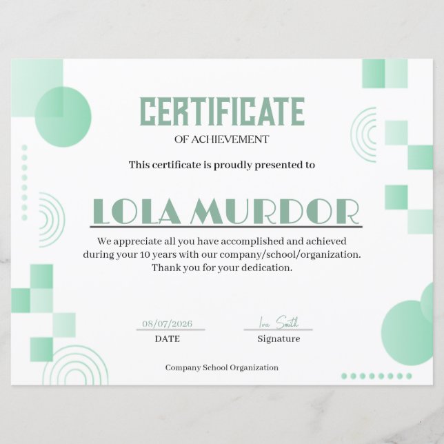 Modern Geometric Certificate of Achievement Minima (Vorderseite)