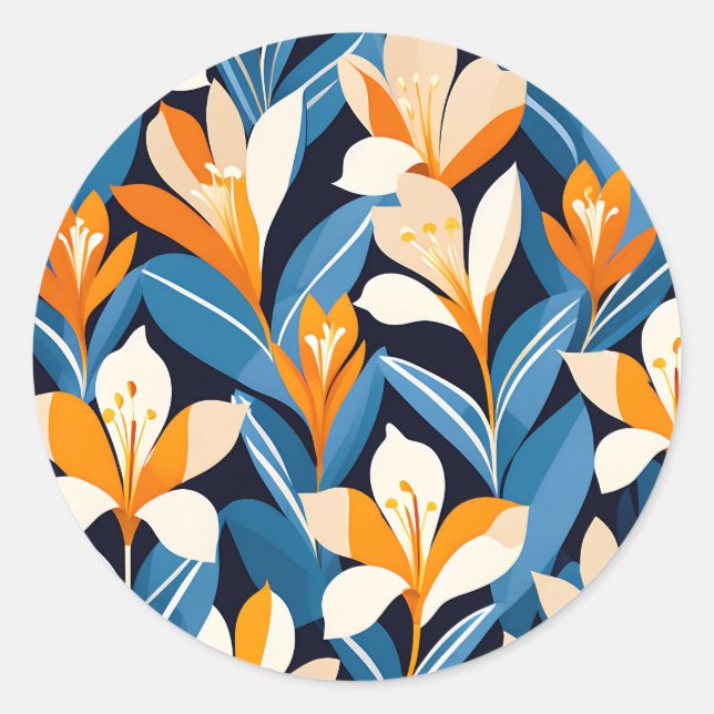 Modern Geometric Freesia Blume Pattern Runder Aufkleber (Vorderseite)