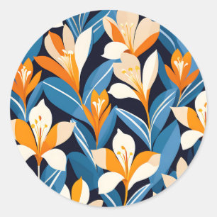 Modern Geometric Freesia Blume Pattern Runder Aufkleber