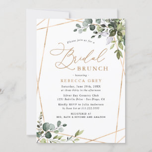 Modern Geometric Gold Greenery Bridal Brunch Einladung