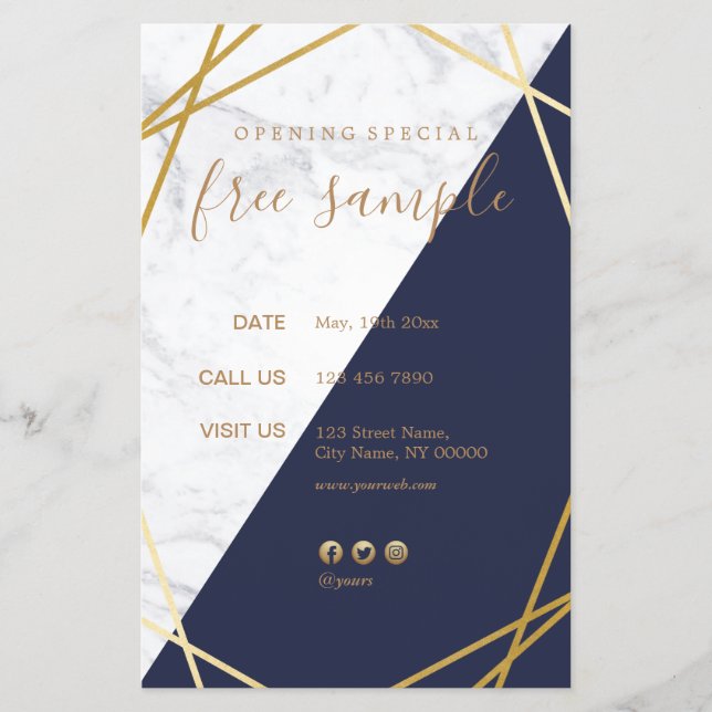 Modern Geometric Gold Marble Midnight Blue 5.5x8.5 Flyer (Vorne)