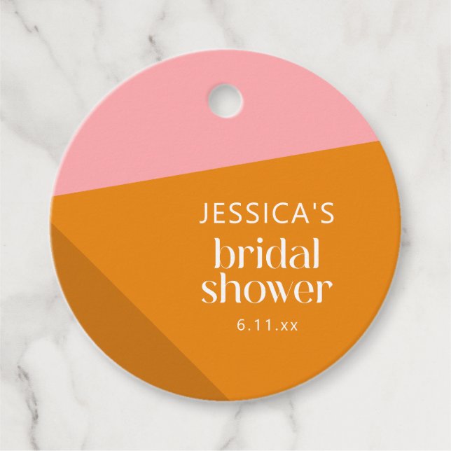 Modern Geometric Pink Orange Custom Bridal Shower  Geschenkanhänger (Vorderseite)