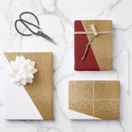 Modern Geometric Red Gold White Christmas Geschenkpapier Set