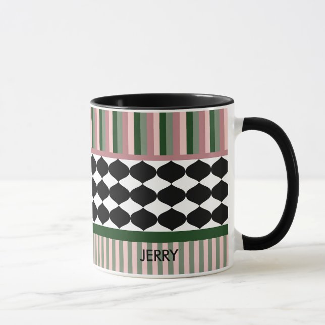 Modern Geometric Sage Green Pink Personalized Tasse (Rechts)