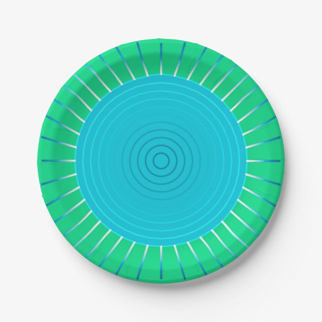 Modern Geometric Sunburst - Blau und Jade Grün Pappteller (Vorderseite)